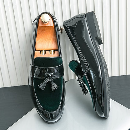 Black Tassel Leather Faux Men's Patent – Loafers Velvet