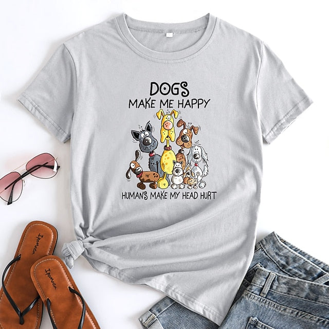 Women's T shirt Tee 100% Cotton Dog Short Sleeve Daily