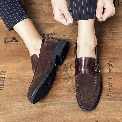 Men's Leather Metal and Loafers Suede Strap with Patent