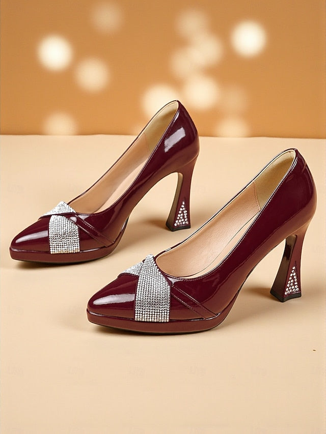 Burgundy Heels Women's with Leather Patent Toe Pointed