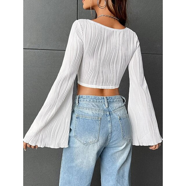 Women's Blouse Solid Color Stylish Casual Long Sleeve U