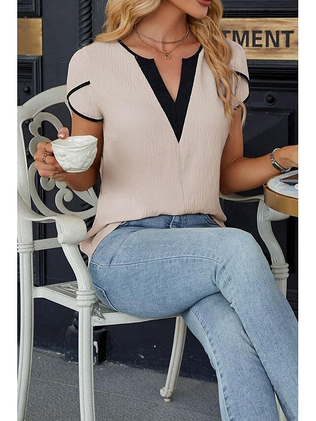 Women's Blouse Patchwork Color Block Modern Casual Short