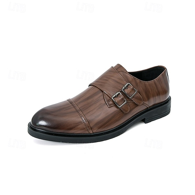 Strap Leather Shoes Double Men's Monk Brown Faux