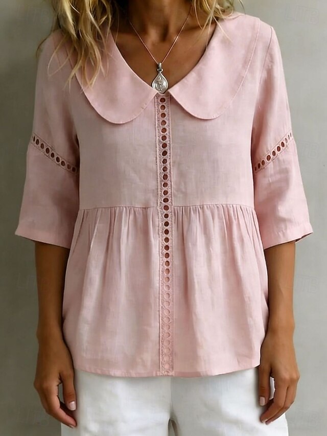 Women's Shirt Lace Patchwork Vintage Stylish Peter Pan