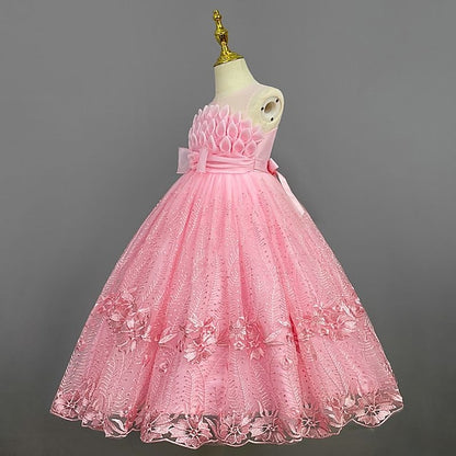 Kids Dress Flower Solid Girls' Girl Colored