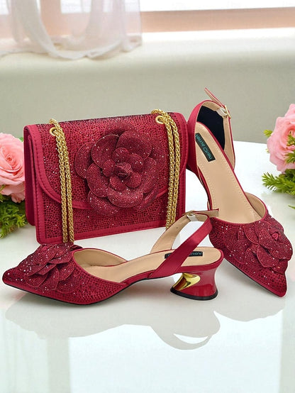 Gold Matching Women's Pumps Rhinestone with Slingback