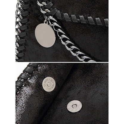 Leather Faux Bag with Chain Red Whipstitch Shoulder Detailing