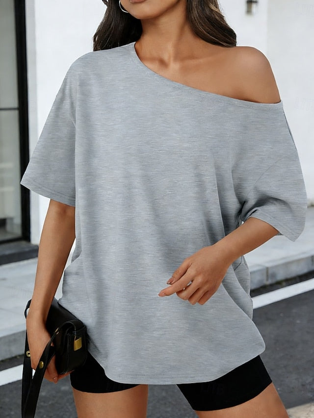 Women's T Shirt Solid Color Stylish Casual Short Sleeve