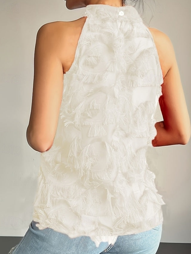 Women's T Shirt Tank Top Mesh Solid Color Elegant Fashion