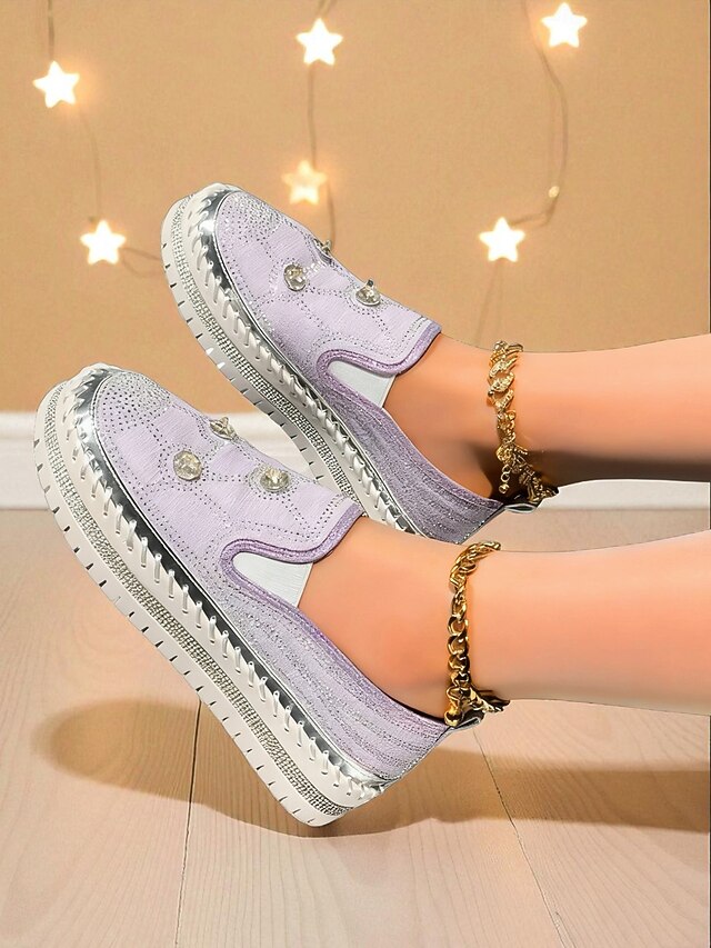 Slip-On Rhinestone Sneakers Platform Red Studs Women's with