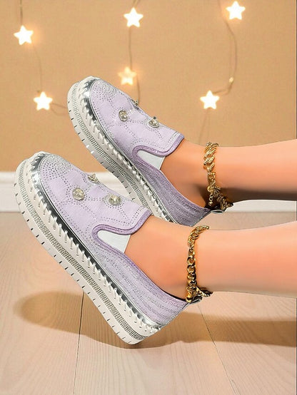 Slip-On Rhinestone Sneakers Platform Red Studs Women's with
