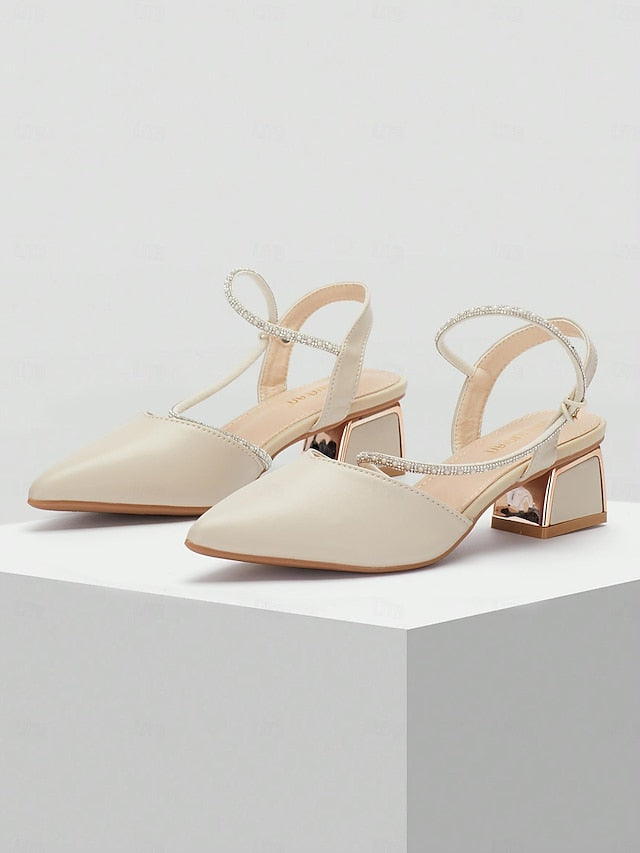 Toe with Slingback Women's Heels Rhinestone Pointed Elegant