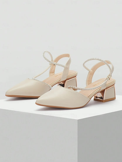 Toe with Slingback Women's Heels Rhinestone Pointed Elegant