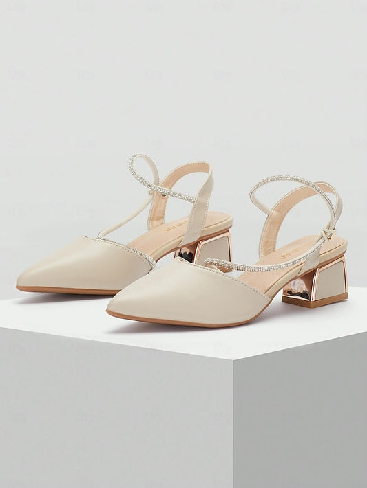 Toe with Slingback Women's Heels Rhinestone Pointed Elegant