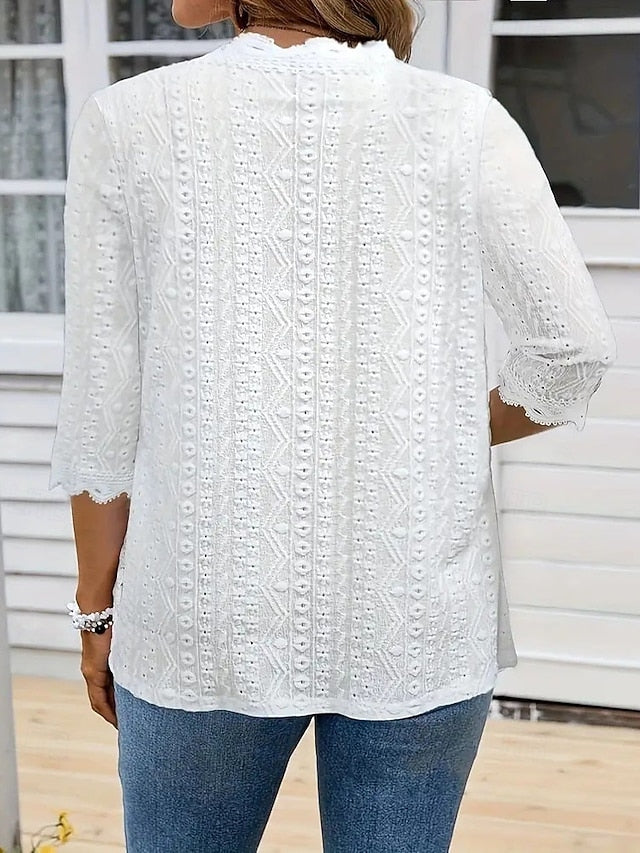 Women's Lace Shirt Blouse Dressy Tops Lace Trim Plain