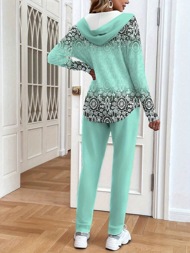 Women's 2 Pieces Hoodie Tracksuits Pants Sets Long Sleeve