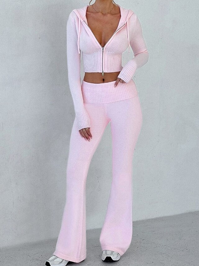 Women's Pants Sets Bolero Top Long Sleeve Hooded Plain