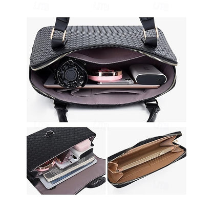 Handbag Set Brown Leather Women's Woven – 3-Piece Faux