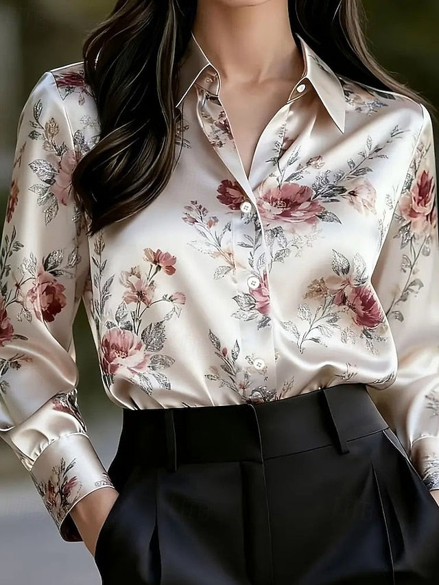 Women's Shirt Elegant Satin Top Blouse Ruched Buttons