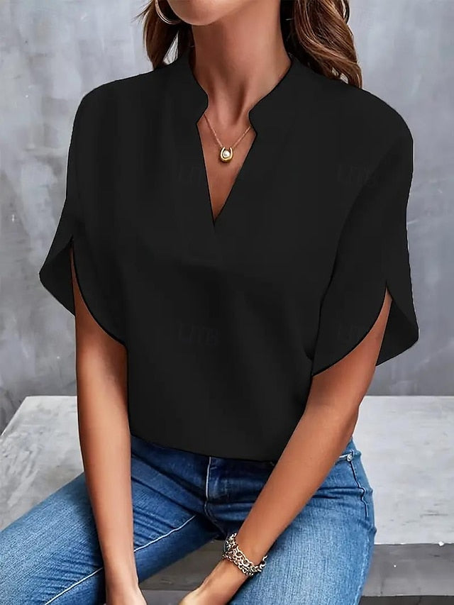 Blouse Dressy Tops Women's Black White Yellow Solid / Plain