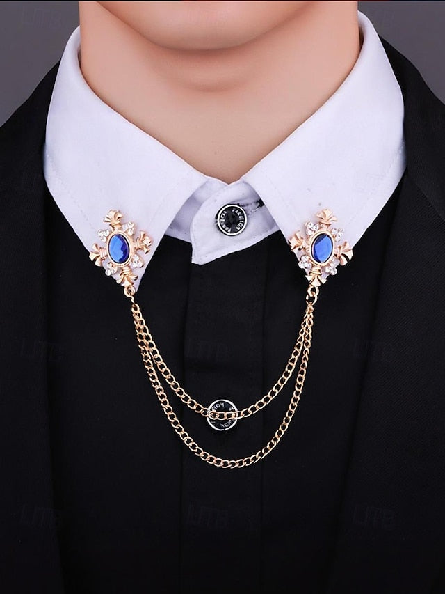 Blue – Gem Double Collar Brooch Elegant Chain Vintage
