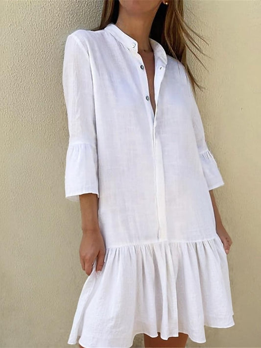 Women's Blue Black White Summer Spring Midi Dress Faux