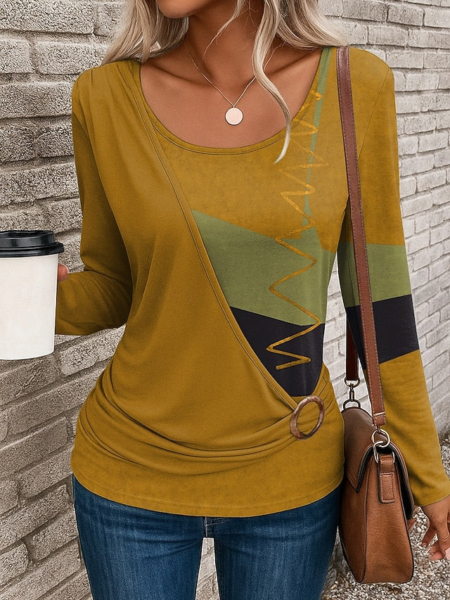 Women's T Shirt Patchwork Print Graphic Geometric Vintage