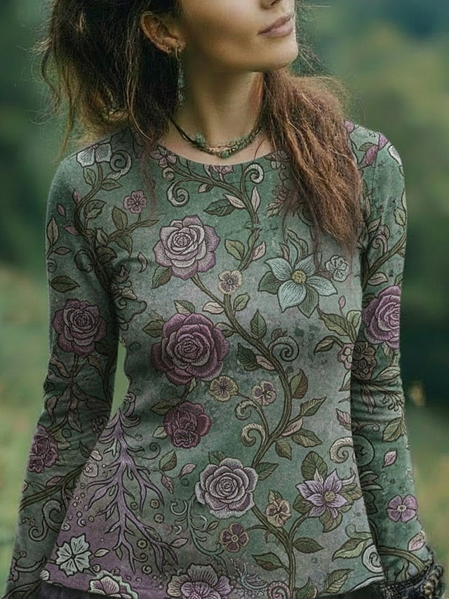 Women's Viking T Shirt Floral Graphic Bohemia Vintage