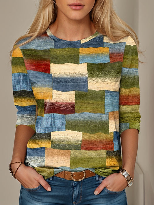 Women's T shirt Crew Neck Long Sleeve Tunic Floral