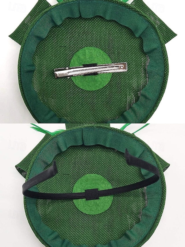 Women's Hat and Bow Accents Green with Feather Fascinator