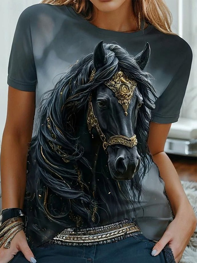Women's T Shirt Print Graphic Animal Horse Vintage Fashion