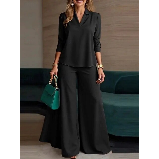 Women's Pants Sets Bolero Top Long Sleeve V Neck Solid
