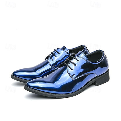 Leather Patent for – Formal Lace-Up Men Glossy Shoes Green