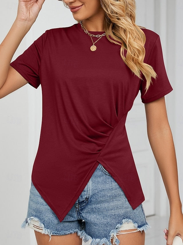 Women's T Shirt Tee Top Ruched Plain Fashion Stylish