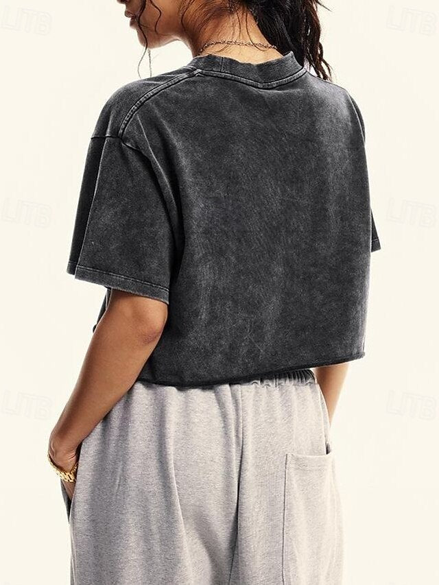 Women's Tee 100% Cotton Vintage Washed Tops Vintage Washed