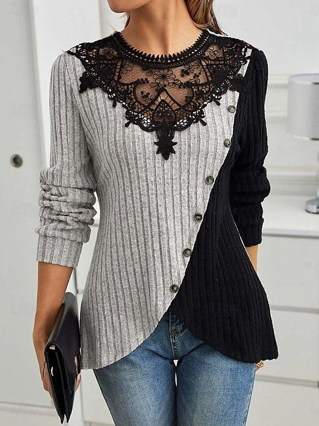 Women's Blouse Lace Patchwork Solid Color Elegant Stylish