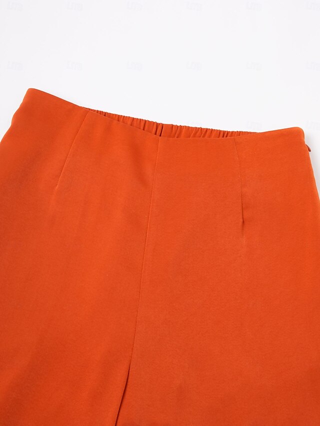 Orange Stand Collar Wide Leg Pants Set