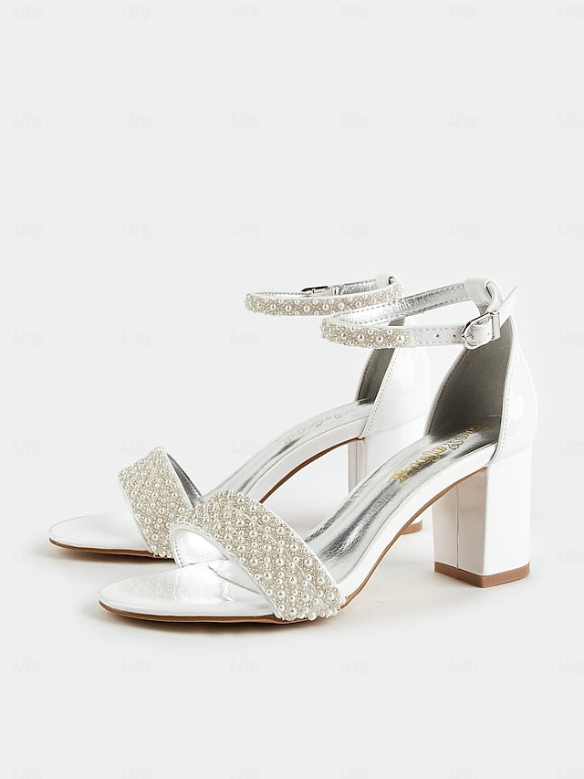 with Ankle for Ivory Pearl-Embellished Strap Heels Open-Toe