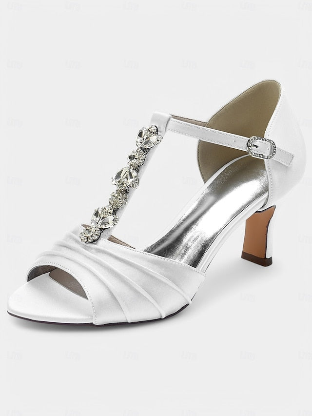 Detail Bridal White – with Crystal Open-Toe Satin Heels