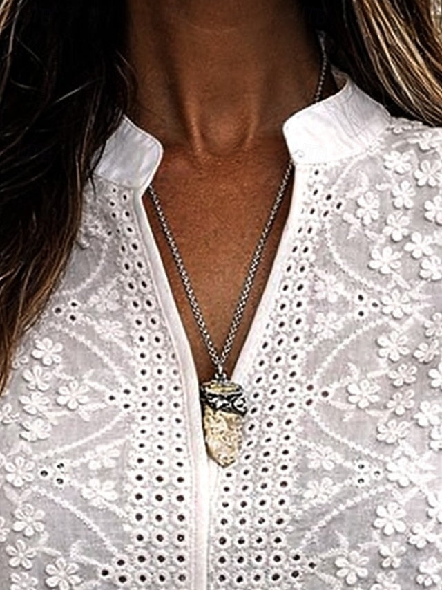 Women's Blouse Lace Eyelet Solid Color Stylish Casual Half