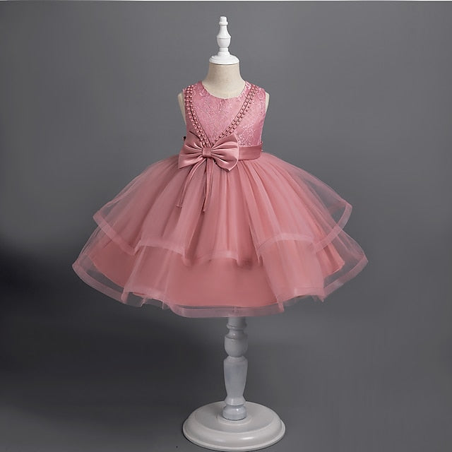 Dress Toddler Sleeveless Party Girls' Solid Color