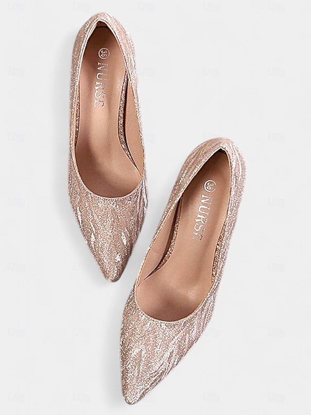 Heels Champagne Stiletto Glitter Toe Women's Pointed with