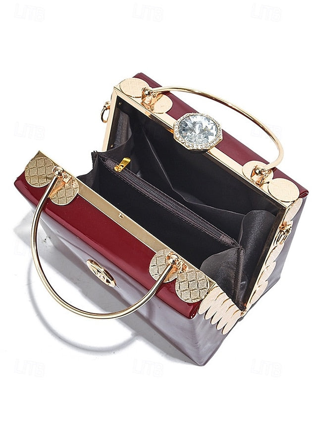 Burgundy with Evening Handbag Women's Patent Gold Leather