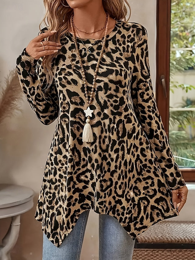 Women's Tunic Graphic Leopard Vintage Fashion Casual Long
