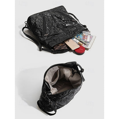 Women's Black Hobo Leather – Patent Crinkle Bag Sleek