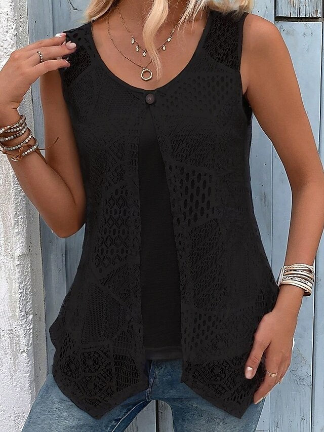 Women's Tank Top Lace T-shirt Lace Patchwork Plain Fashion