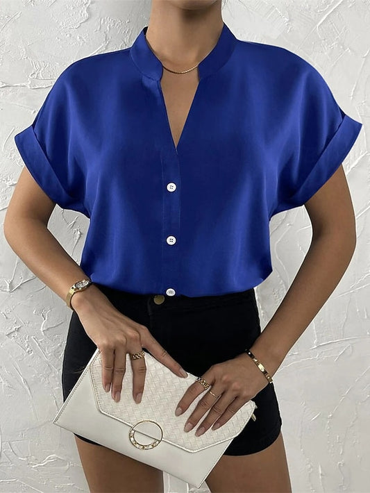 Women's Blouse Dressy Tops Ruched Buttons Draped Solid