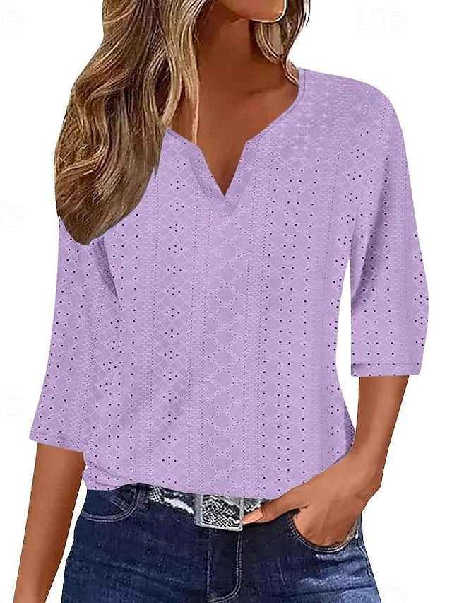 Women's Blouse Stylish Modern Hollow Out 3/4 Length Sleeve