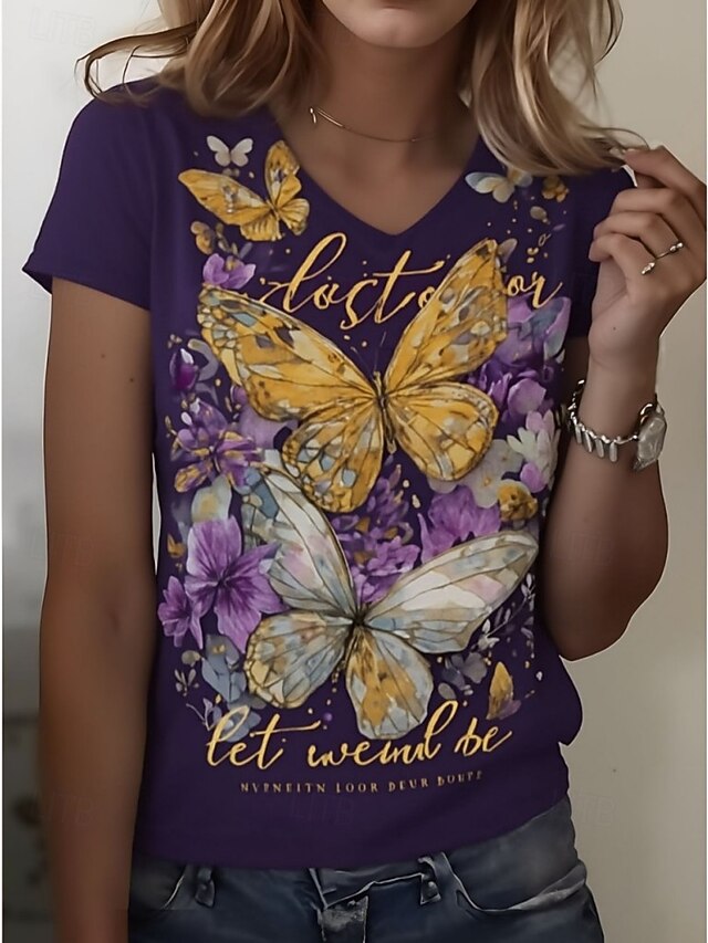 Women's T Shirt Print Graphic Dragonfly Vintage Stylish
