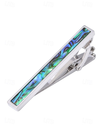 Men's pearl clip tie and brass with mother inlaid of